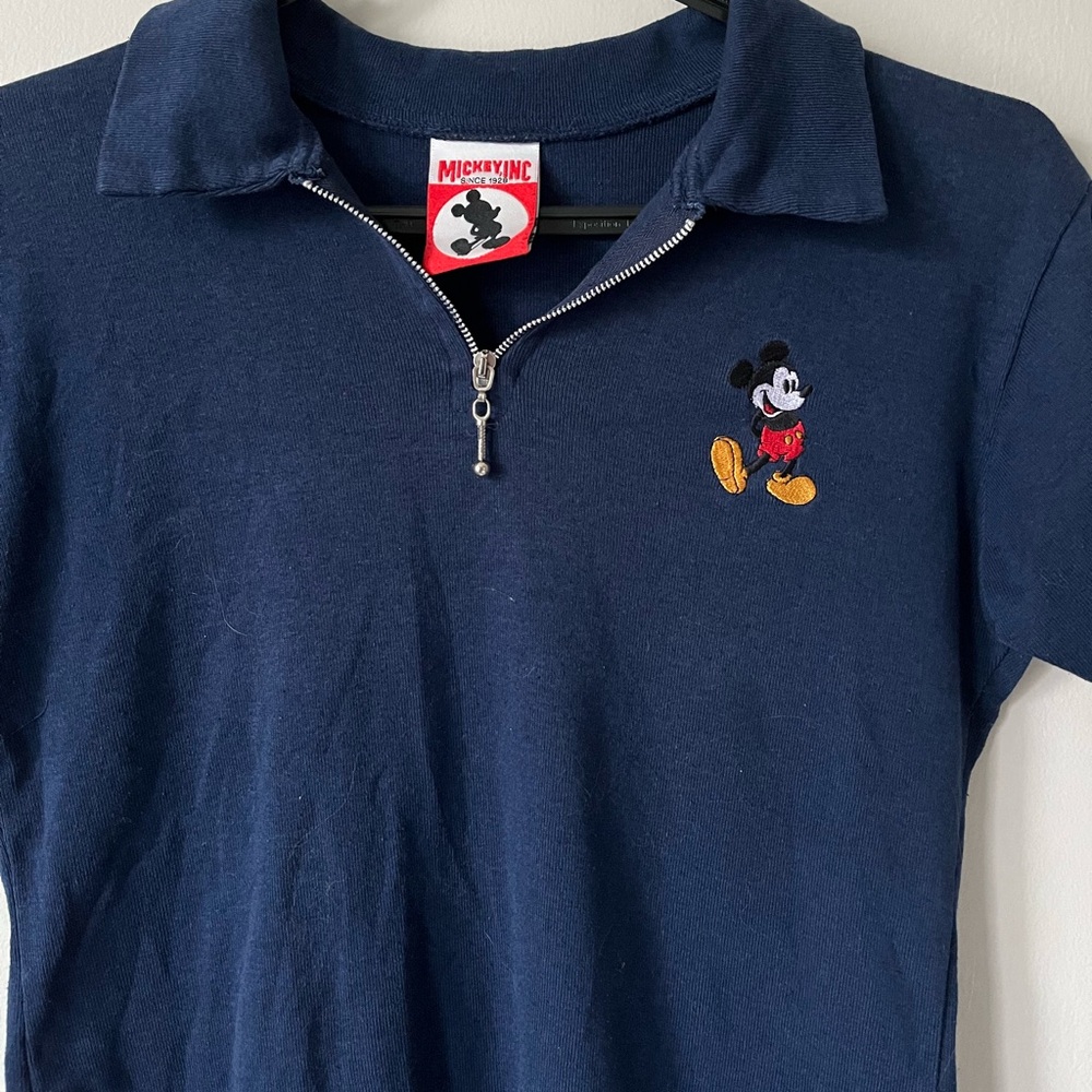 VINTAGE Mickey Mouse Disney Embroidered 1/4 Zip Polo T-Shirt